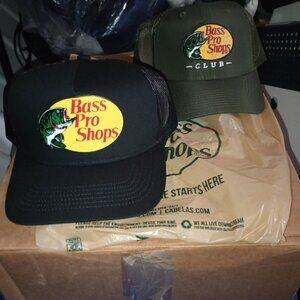Bass Pro Shops Club Olive Green Club Hat + Blk Mesh Hat 2 Pc Set Fast Shipping✅
